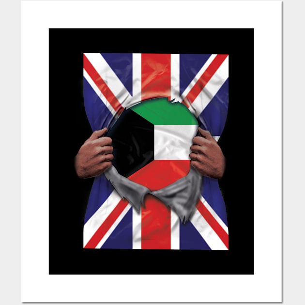 Kuwait Flag Great Britain Flag Ripped - Gift for Kuwaiti From Kuwait Wall Art by Country Flags